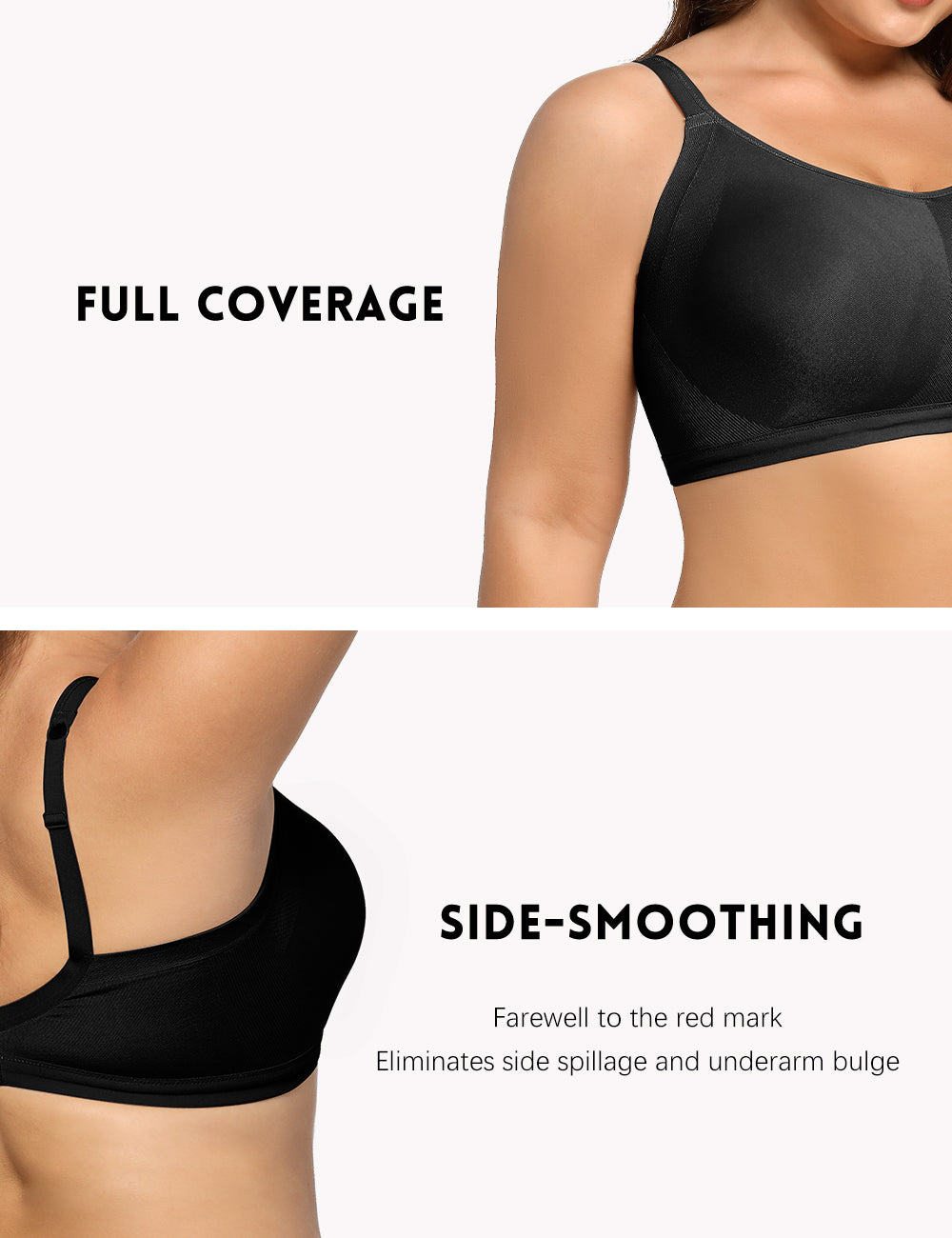 Molasus Bras for Women Seamless Wireless Full-Coverage Adjustable Straps Stretchy Underarm Smoothing Lightly Lined Bra