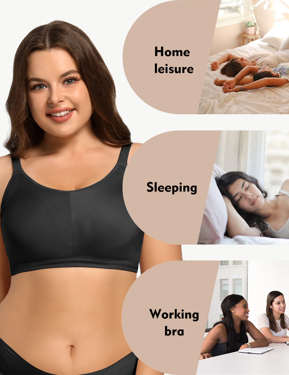 Molasus Bras for Women Seamless Wireless Full-Coverage Adjustable Straps Stretchy Underarm Smoothing Lightly Lined Bra