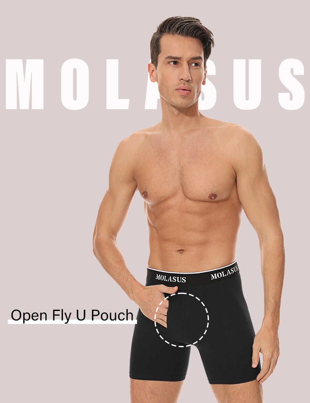 Molasus Mens Boxer Briefs Soft Cotton Underwear Open Fly Tagless Underpants Pack of 5 Black