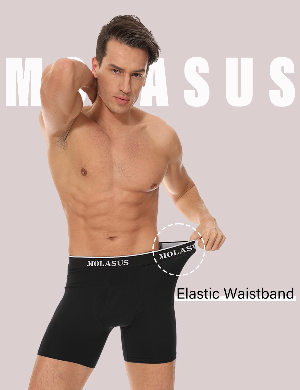 Molasus Mens Boxer Briefs Soft Cotton Underwear Open Fly Tagless Underpants Pack of 5 Black