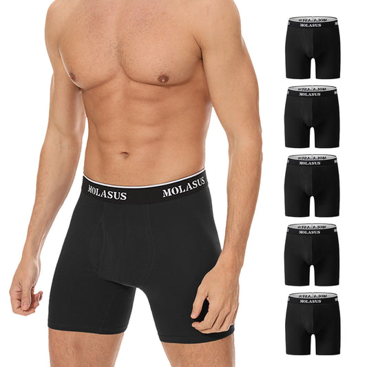 Molasus Mens Boxer Briefs Soft Cotton Underwear Open Fly Tagless Underpants Pack of 5 Black