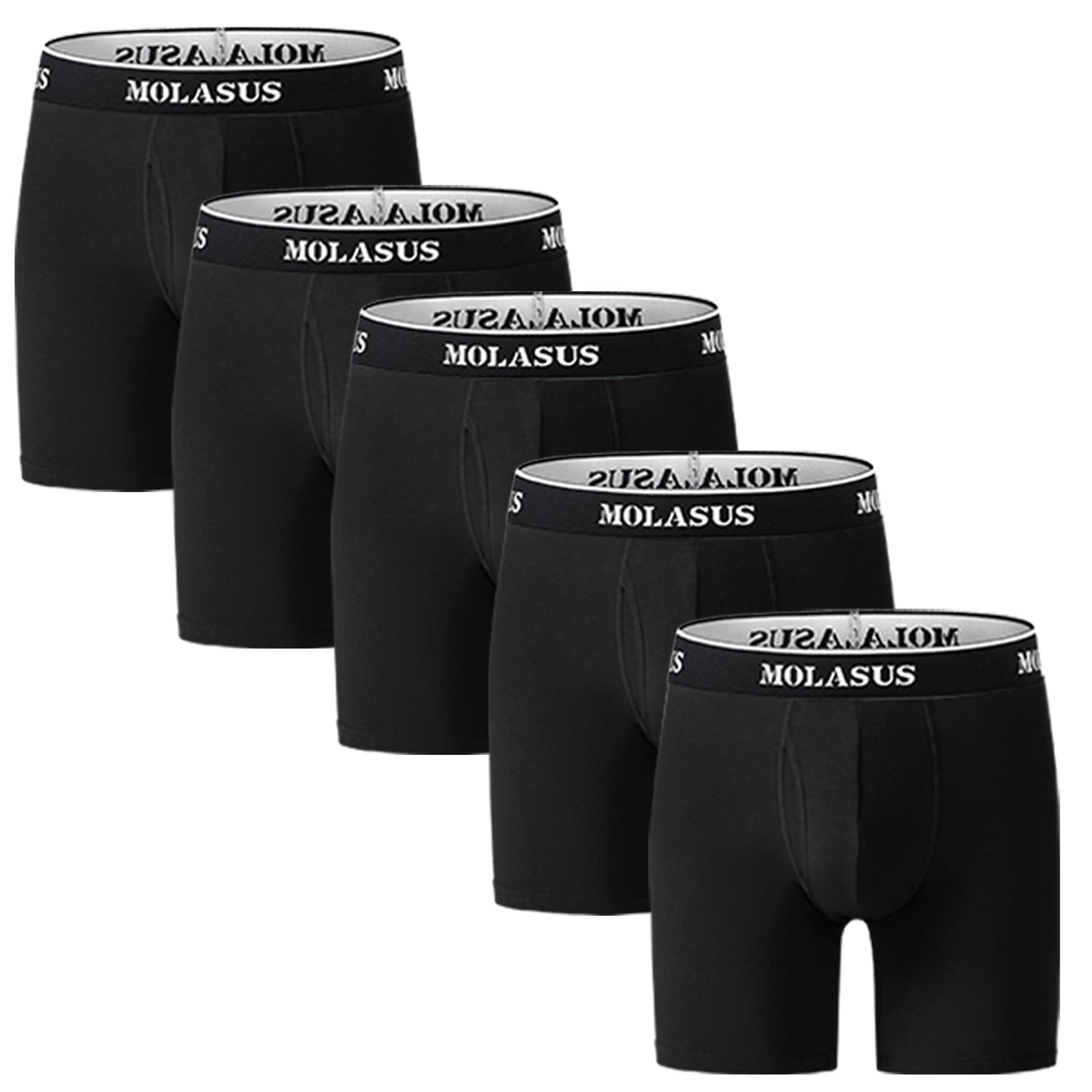 Molasus Mens Boxer Briefs Soft Cotton Underwear Open Fly Tagless Underpants Pack of 5 Black