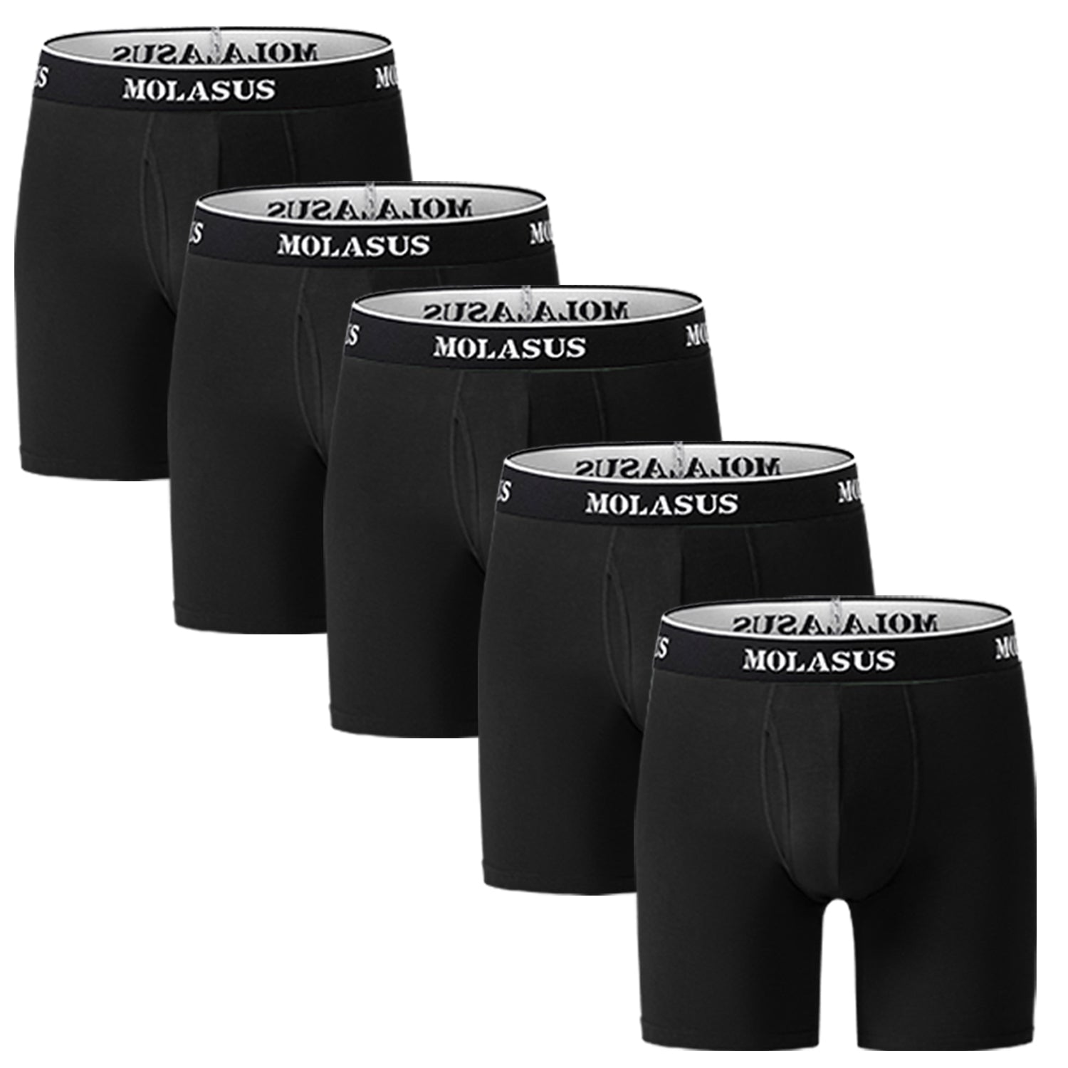 Molasus Mens Boxer Briefs Soft Cotton Underwear Open Fly Tagless Underpants Pack of 5 Black