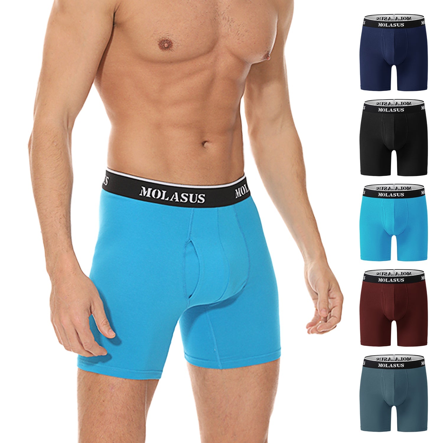 Molasus Mens Boxer Briefs Soft Cotton Underwear Open Fly Tagless Underpants  Pack of 5 Multicolor