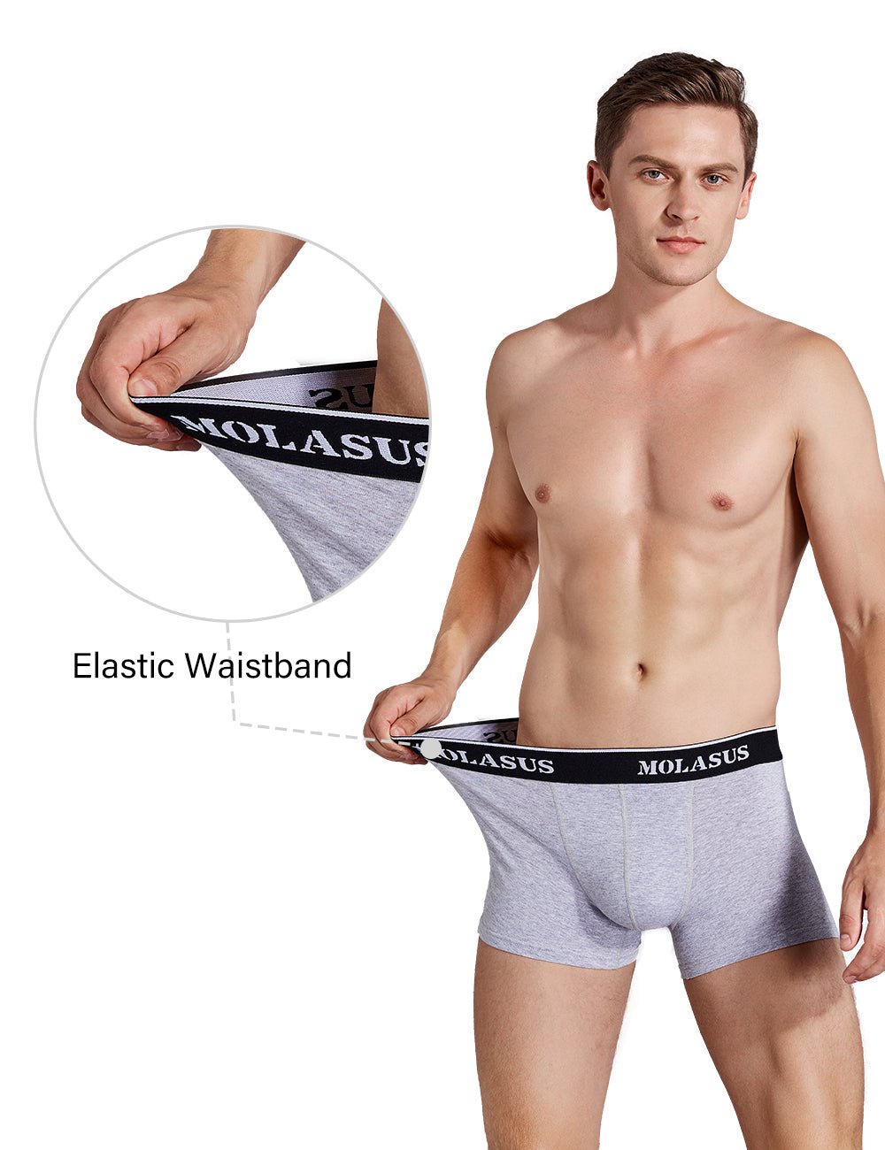 Molasus Mens Cotton Stretch Trunks Underwear No Fly Tagless Underpants Pack of 5 (3 Grey+2 Black)