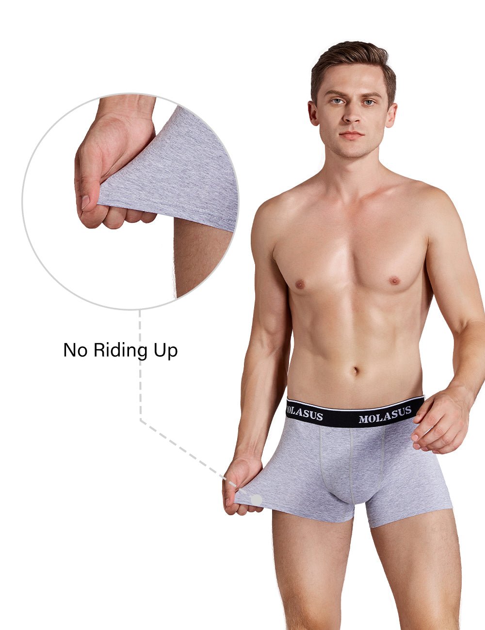 Molasus Mens Cotton Stretch Trunks Underwear No Fly Tagless Underpants Pack of 5 (3 Grey+2 Black)
