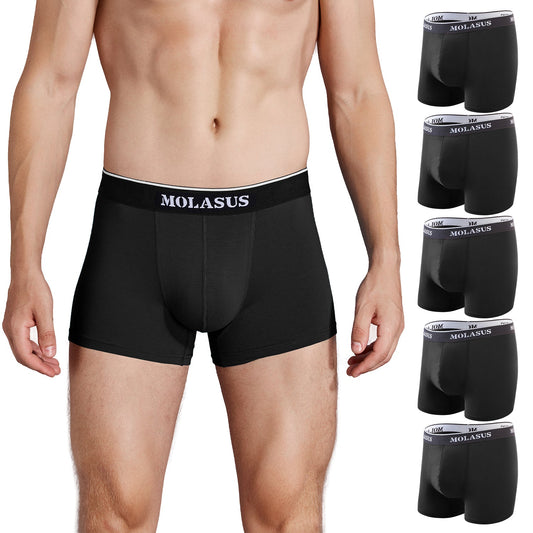 Molasus Mens Cotton Stretch Trunks Underwear No Fly Tagless Underpants Pack of 5 Black