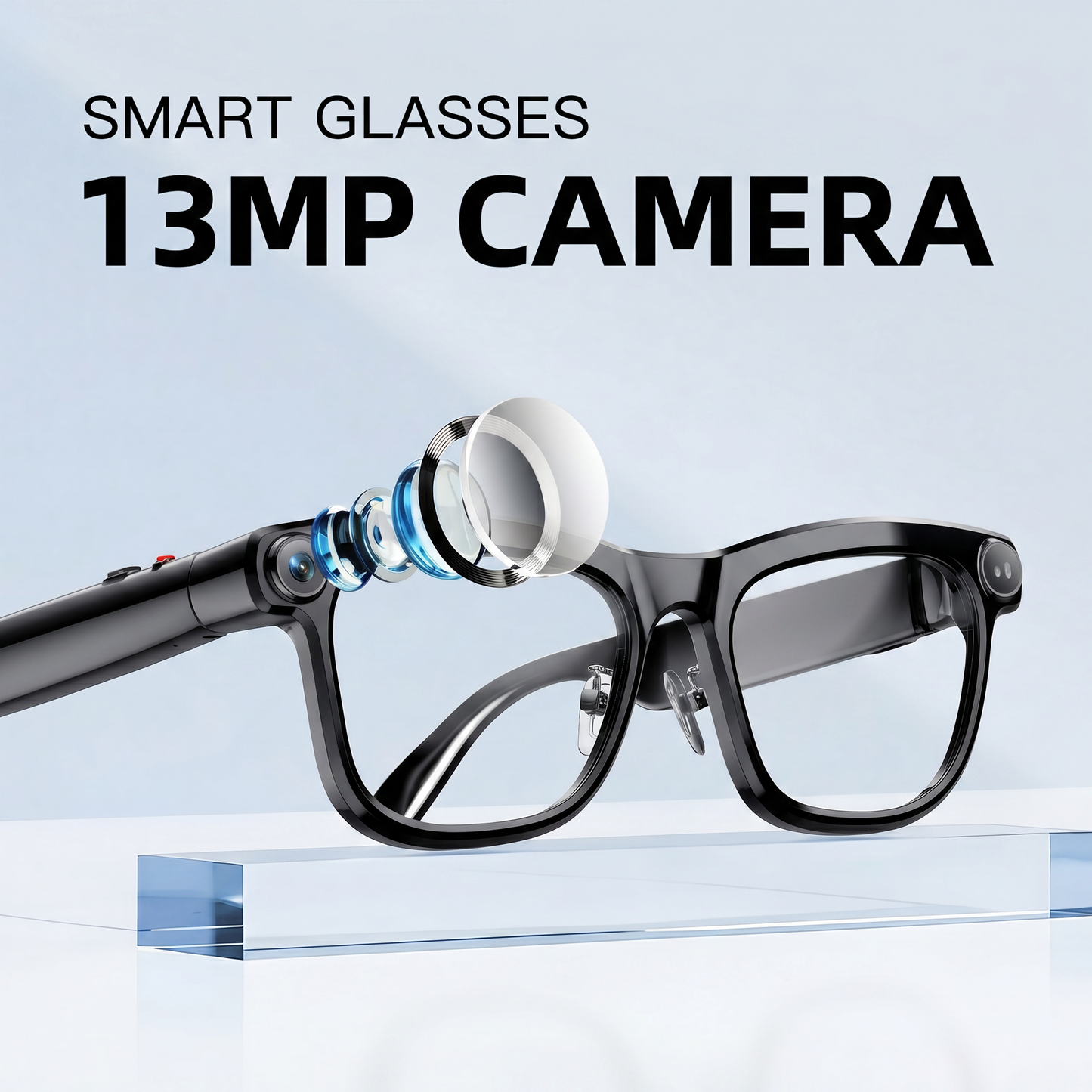 Smart Glasses with 13MP HD Camera, AI Assistant, Translation, Touch Control, Noise-Canceling Audio, 300mAh Battery, First-Person Video & Hands-Free Operation