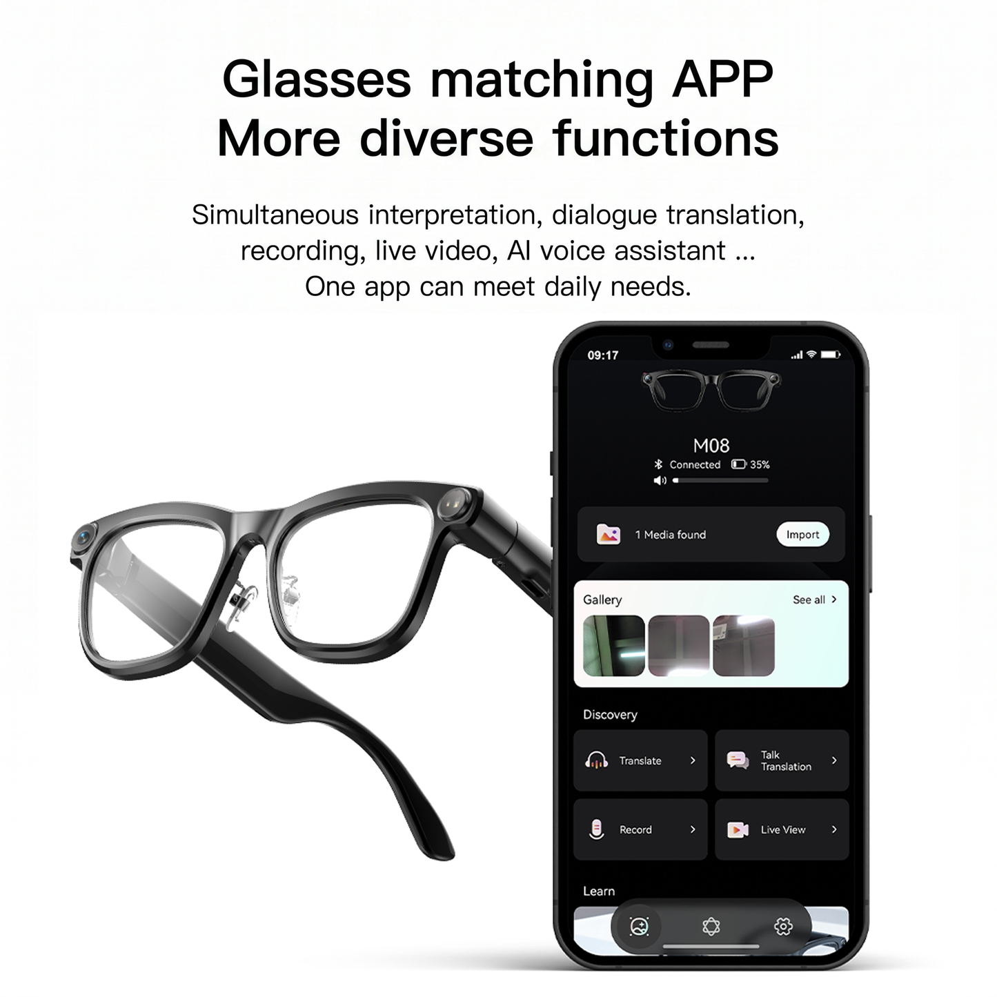 Smart Glasses with 13MP HD Camera, AI Assistant, Translation, Touch Control, Noise-Canceling Audio, 300mAh Battery, First-Person Video & Hands-Free Operation