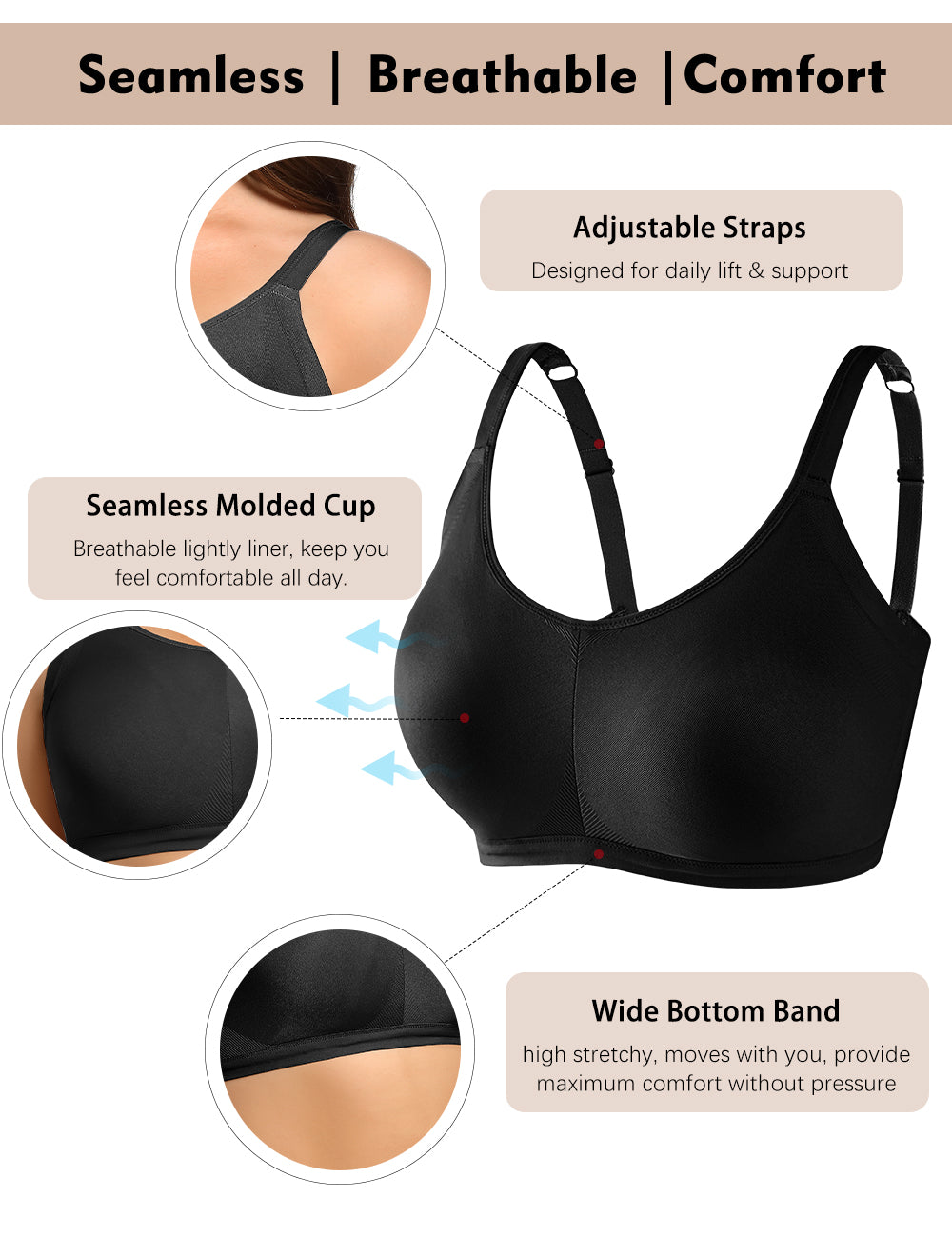 Bras for Women Wirefree Bra with Support Wide Strap Bras for Women