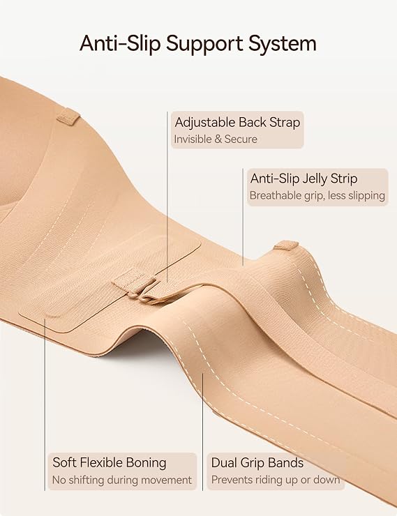 Womens Strapless Front Closure Bra Push Up Lift Bra Padded Add Cup Non Slip Anti-Slip Grip & Removable Straps Fit Outfits Wireless Supportive Seamless Comfortable