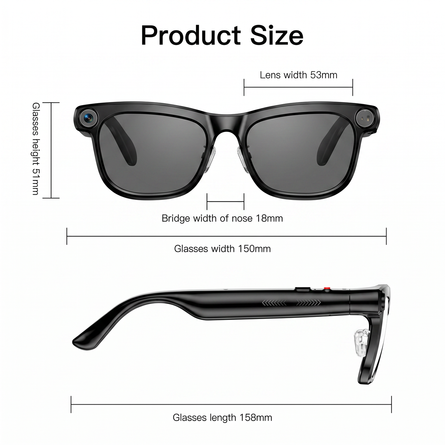 Smart Glasses with 13MP HD Camera, AI Assistant, Translation, Touch Control, Noise-Canceling Audio, 300mAh Battery, First-Person Video & Hands-Free Operation
