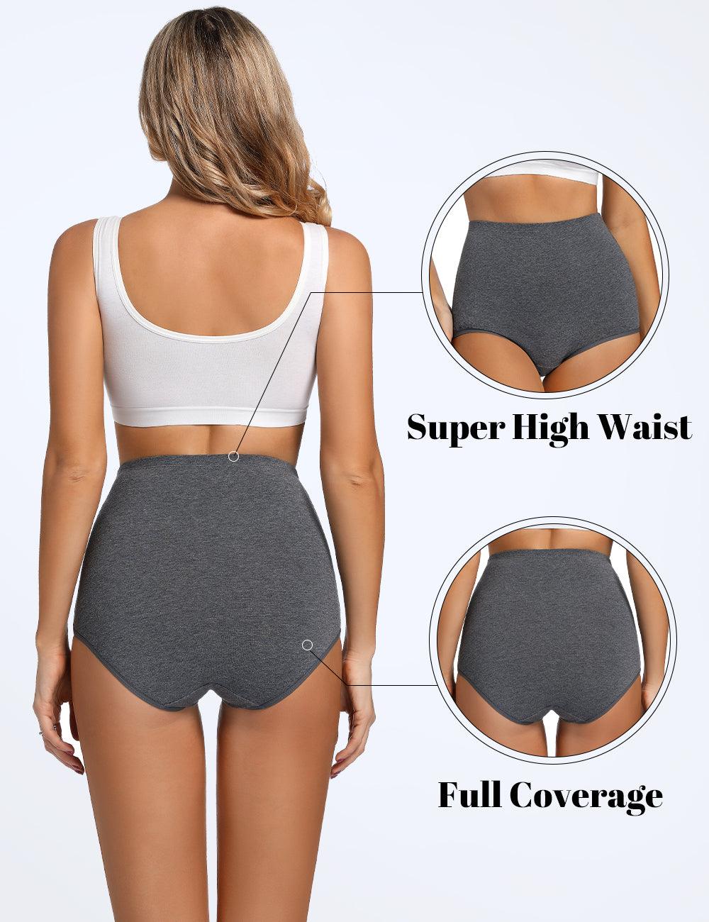 Molasus Women's Cotton Underwear Super High Waisted Briefs Ladies