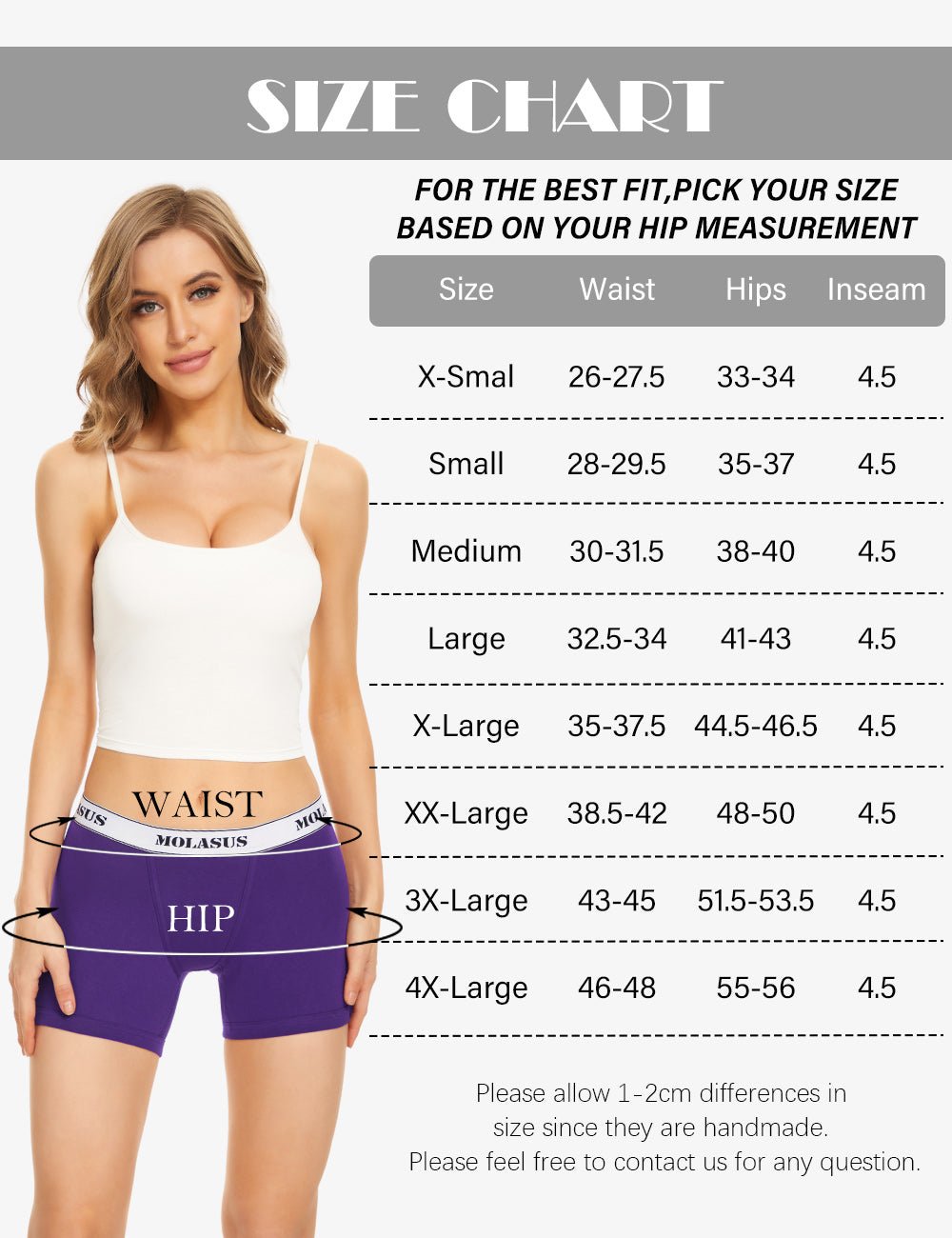 Molasus 4.5" Inseam Womens Cotton Boxer Briefs Underwear Boy Shorts Panties Multicolor1