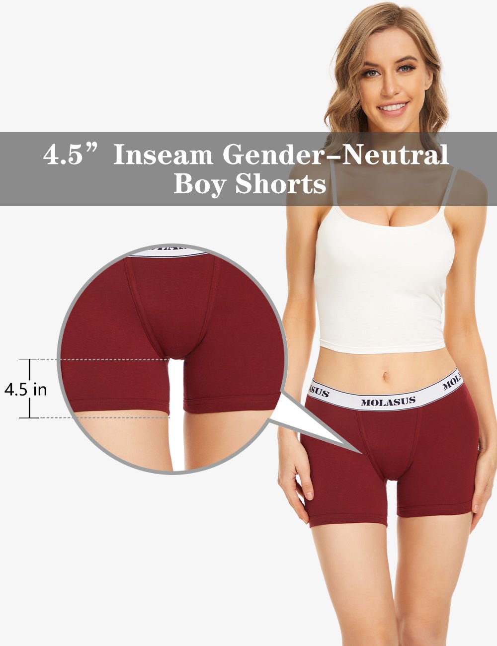 Molasus 4.5 Inseam Womens Cotton Boxer Briefs Underwear Boy Shorts Pa