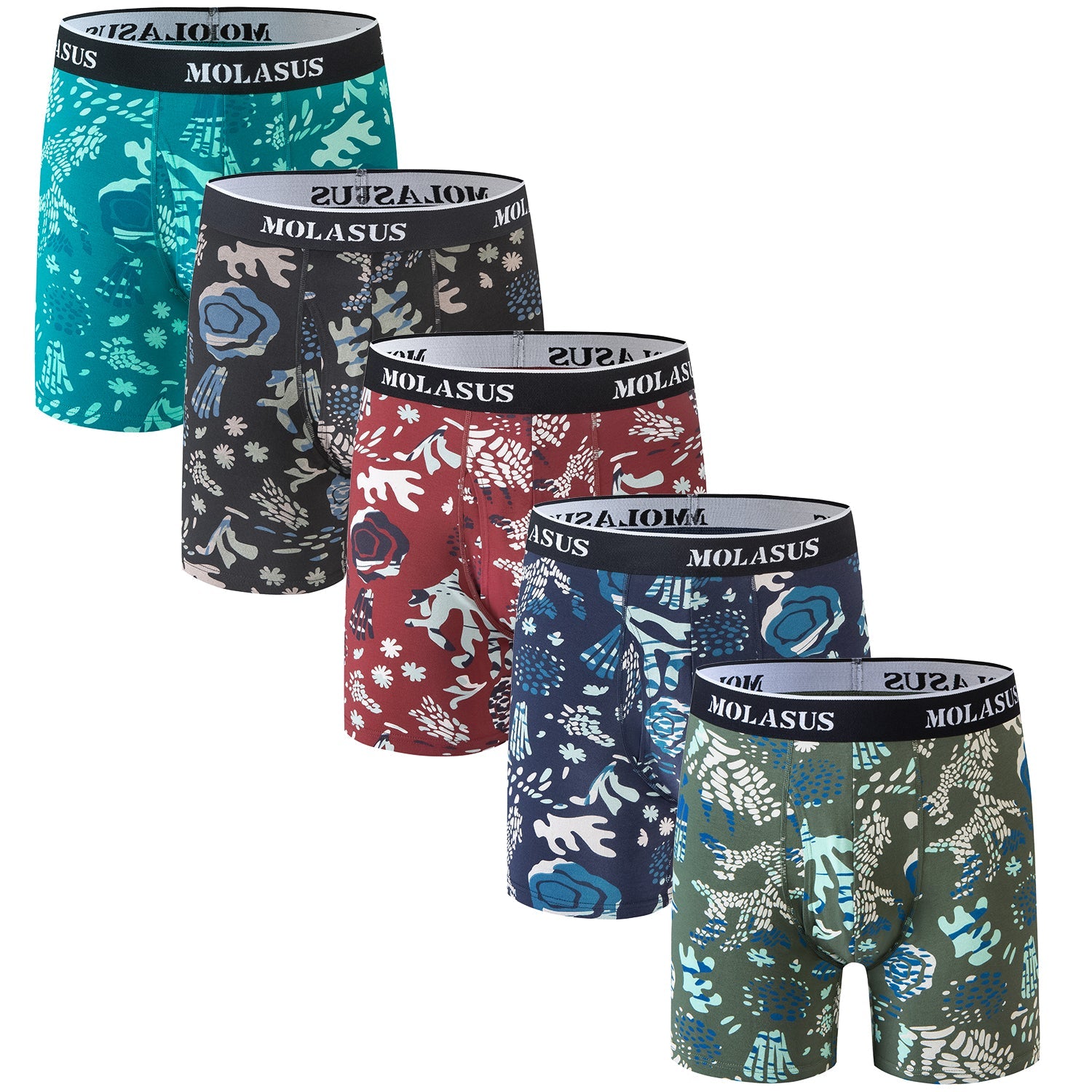 Molasus Mens Boxer Briefs Soft Cotton Underwear Open Fly Tagless Underpants  Pack of 5 Multicolor1
