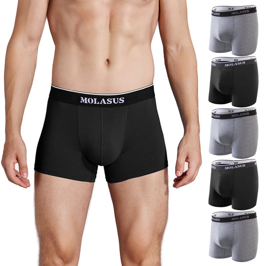 Molasus Mens Cotton Stretch Trunks Underwear No Fly Tagless Underpants Pack of 5 (3 Grey+2 Black)