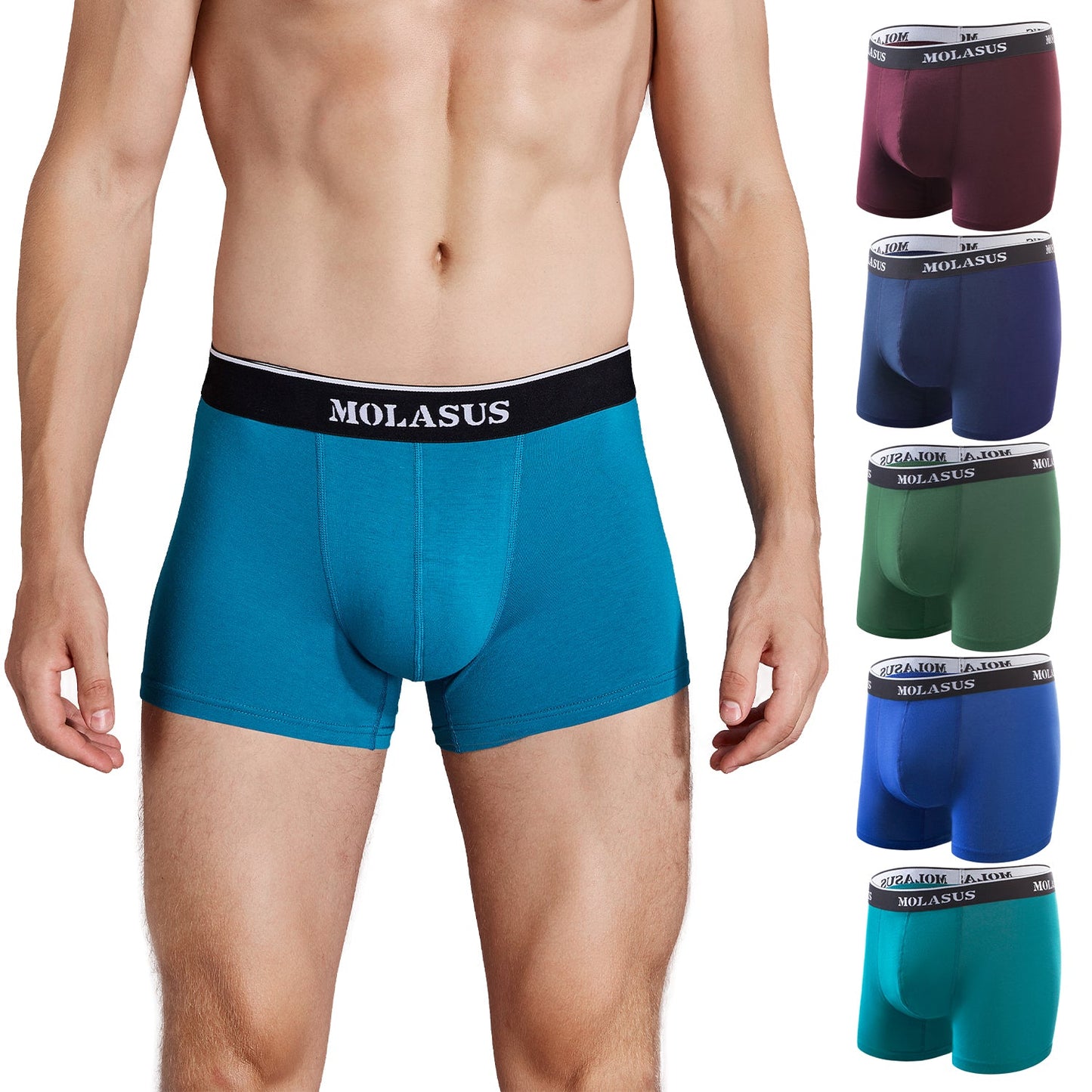 Molasus Mens Cotton Stretch Trunks Underwear No Fly Tagless Underpants Pack  of 5