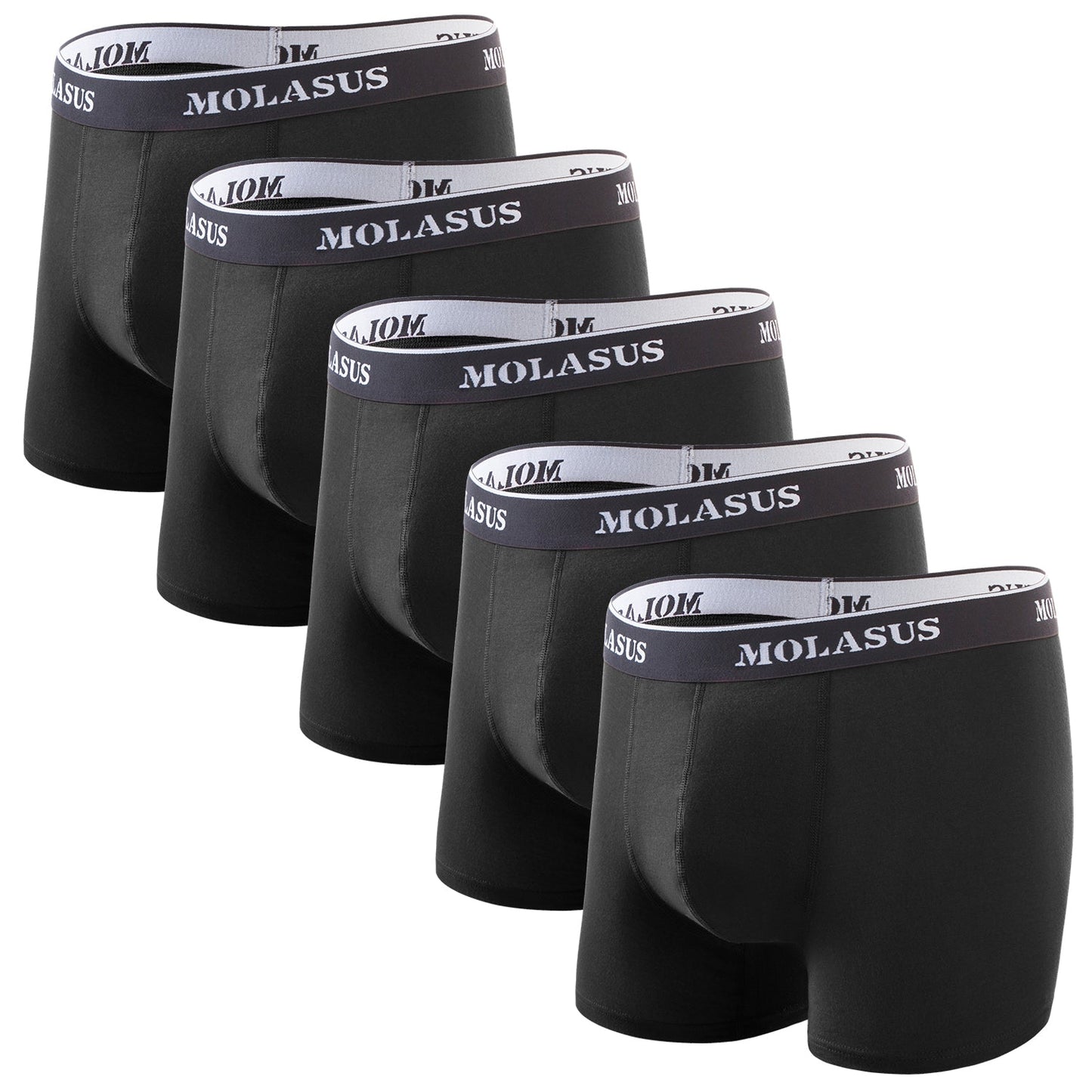 Molasus Mens Cotton Stretch Trunks Underwear No Fly Tagless Underpants Pack of 5 Black