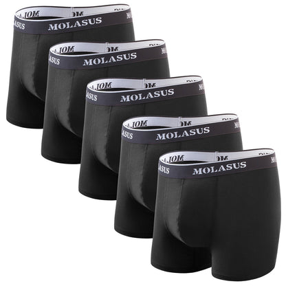 Molasus Mens Cotton Stretch Trunks Underwear No Fly Tagless Underpants Pack of 5 Black