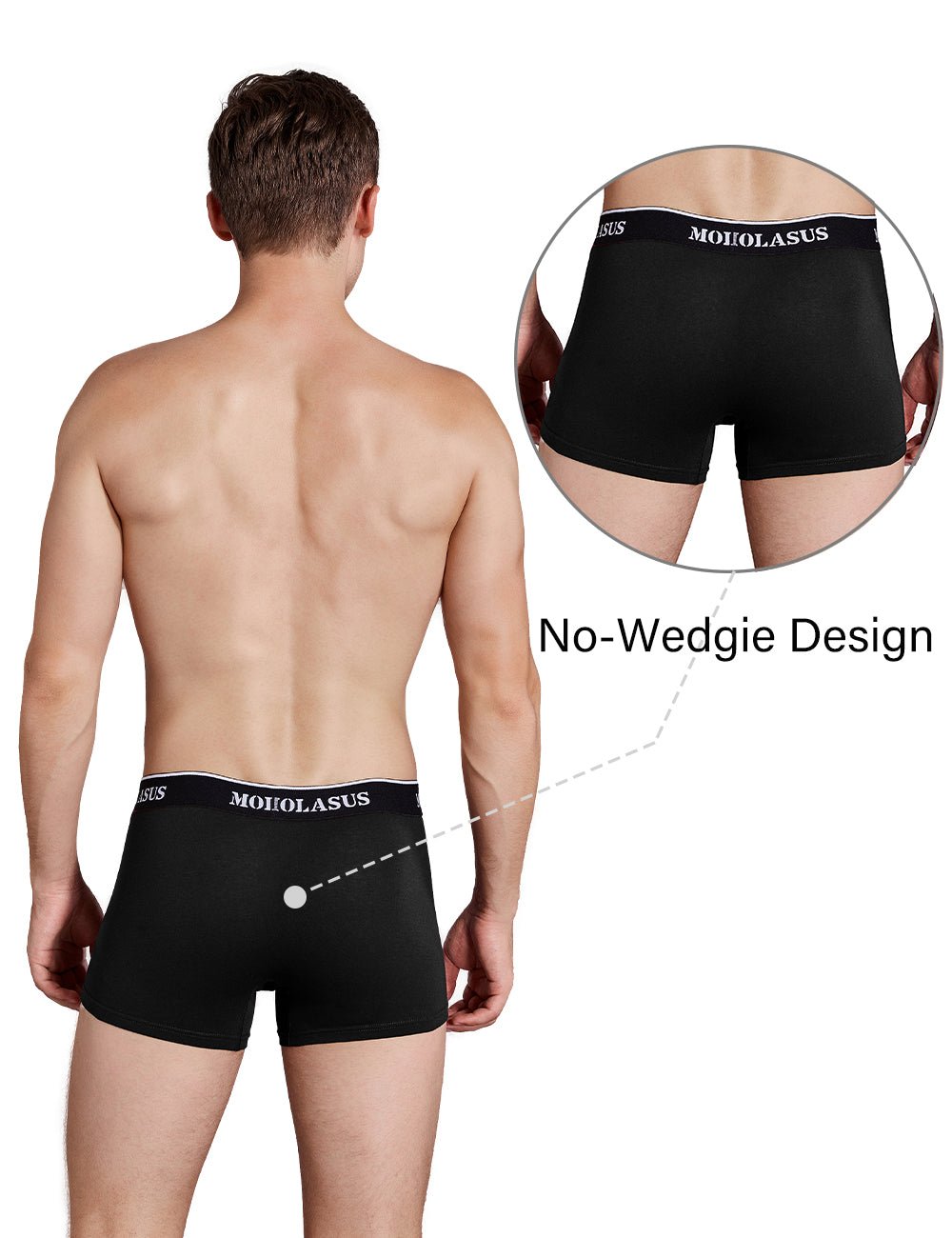 Molasus Mens Cotton Stretch Trunks Underwear No Fly Tagless Underpants Pack of 5 Black