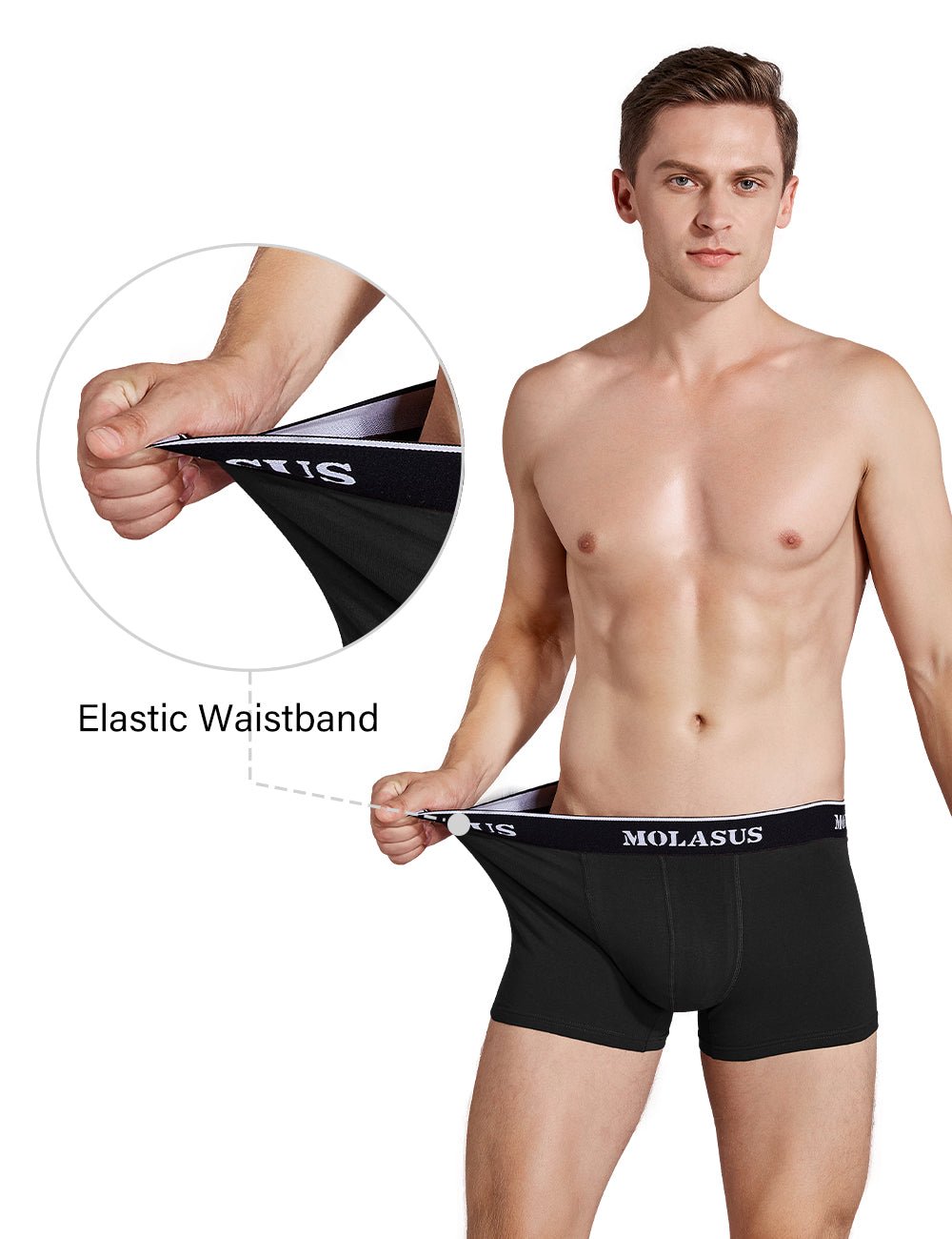 Molasus Mens Cotton Stretch Trunks Underwear No Fly Tagless Underpants Pack of 5 Black