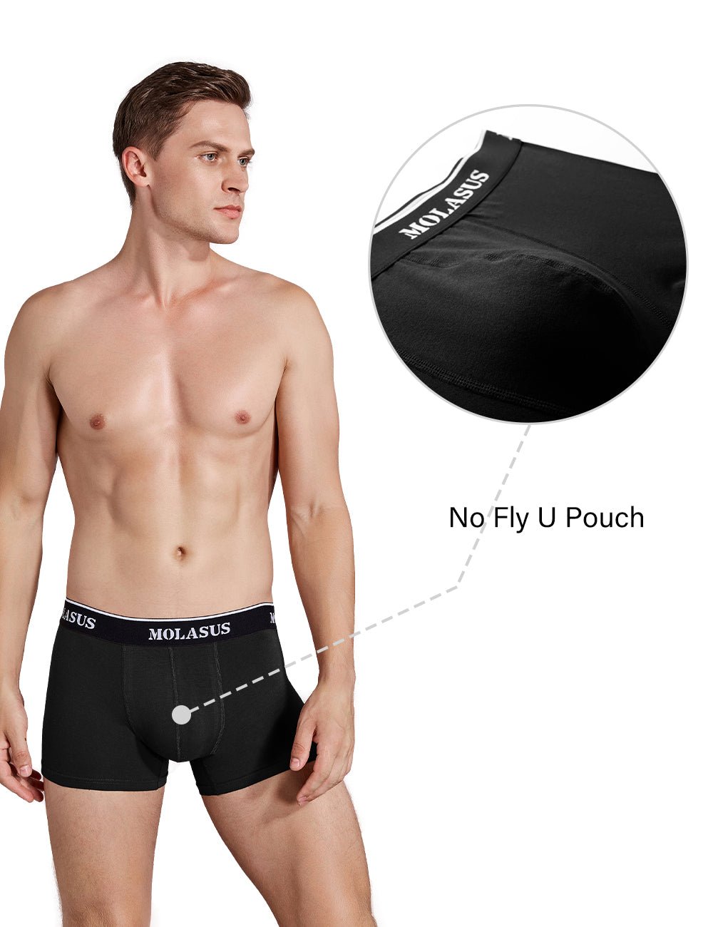 Molasus Mens Cotton Stretch Trunks Underwear No Fly Tagless Underpants Pack of 5 Black