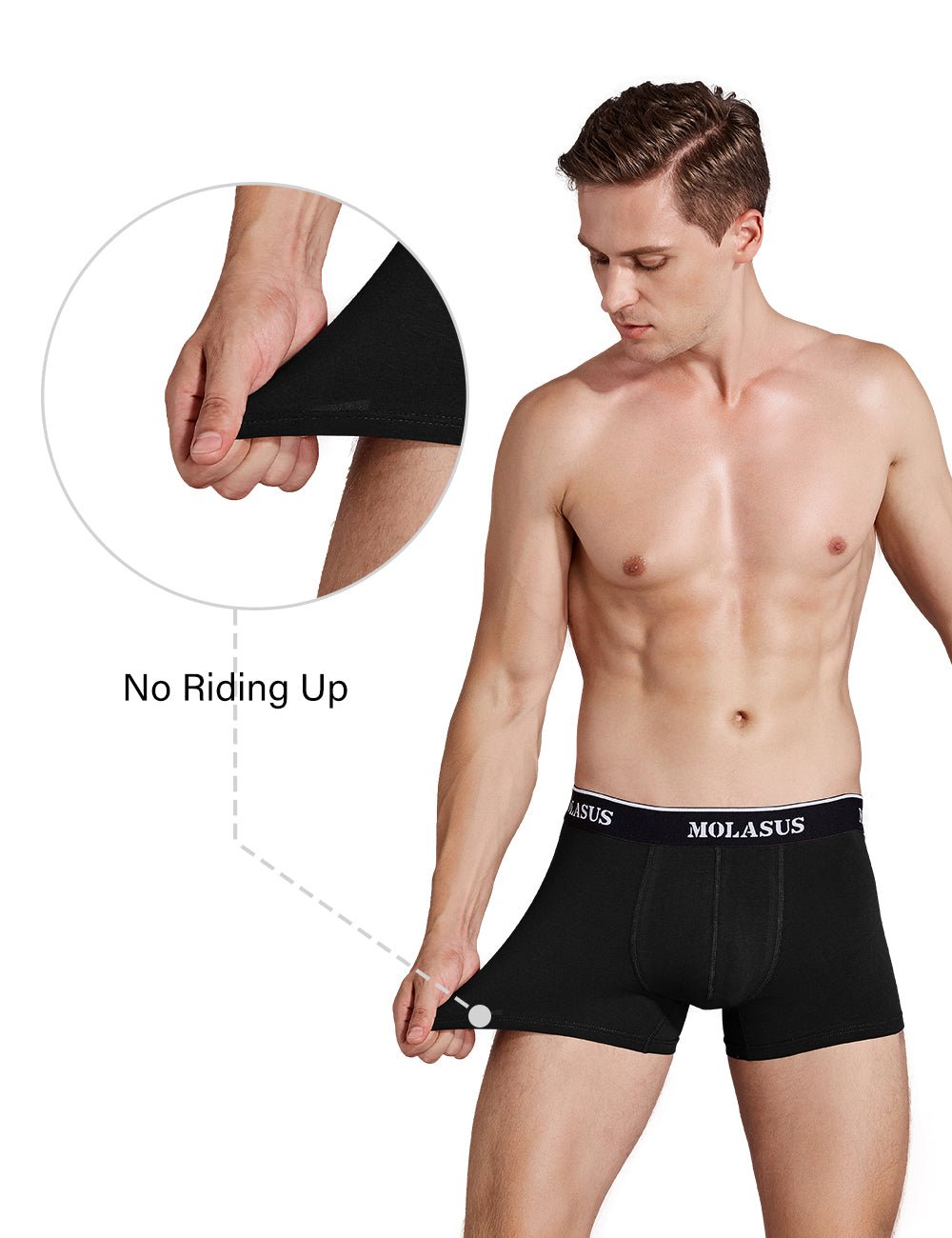 Molasus Mens Cotton Stretch Trunks Underwear No Fly Tagless Underpants Pack of 5 Black